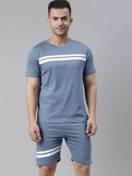 Bushirt Men Blue
                          & White Striped Pure Cotton Night suit