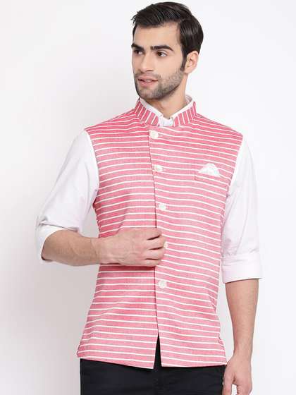 VASTRAMAY Men Striped Slim-Fit Nehru Jacket
