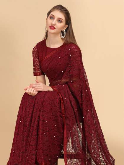 Sangria Floral Self Design Lace Saree
