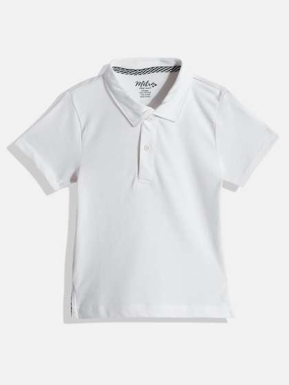 METRO KIDS COMPANY Boys White Solid Cotton Polo Collar T-shirt