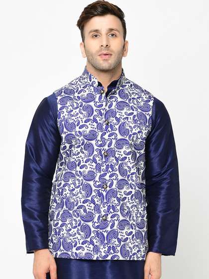 Kaifoo Men Printed Satin Silk Nehru Jackets