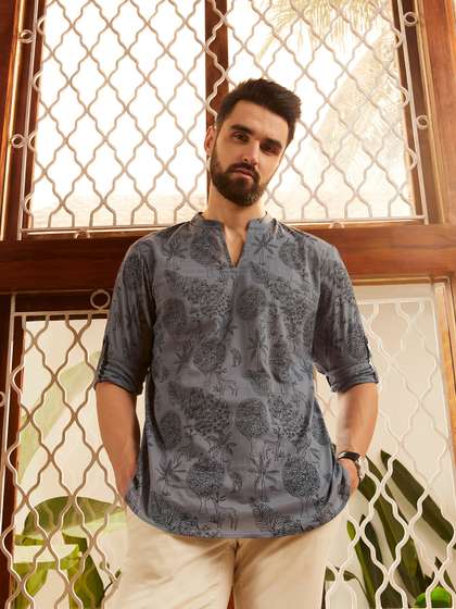 Anouk Men Grey
                        Quirky Printed Cotton Short Kurta