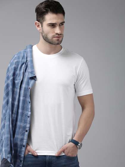 Roadster Men White Solid Pure Cotton T-shirt