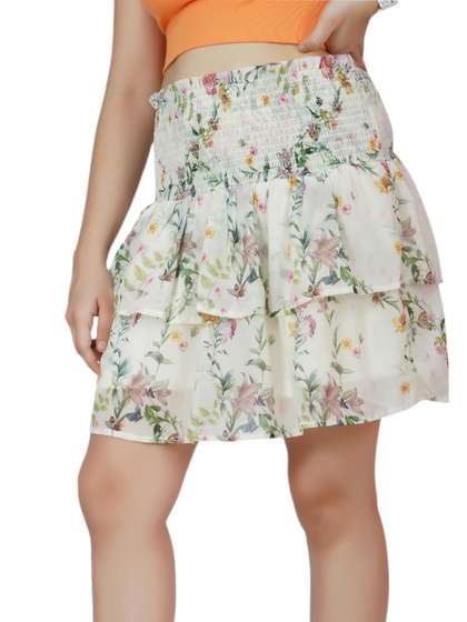 Dress My Angel Girls Off
                    White Printed A line Smocked Skirts