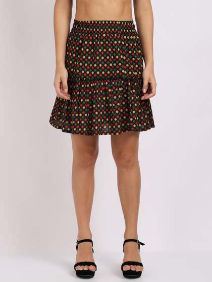 TAG 7 Women Polka Dot Printed Above Knee Cotton Tiered Skirts