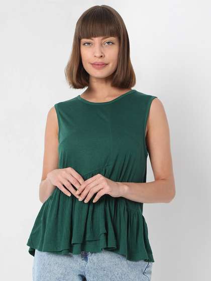Price History of Vero Moda Women Teal Green Solid Peplum Top (XL