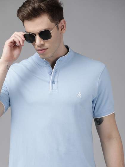 Roadster Men Blue Pure Cotton Solid T-shirt