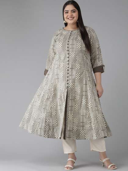 YASH GALLERY Plus
                        Size Women Grey & White Bandhani Printed
                        Kurta