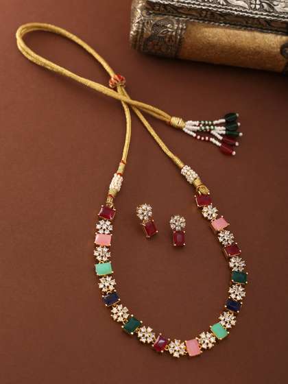 THE AAB STUDIO Gold-Plated AD Studded Handcrafted Jewellery Set