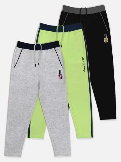 HELLCAT Boys Grey Black
                    & Fluorescent Green Solid Pack Of 3 Track Pants