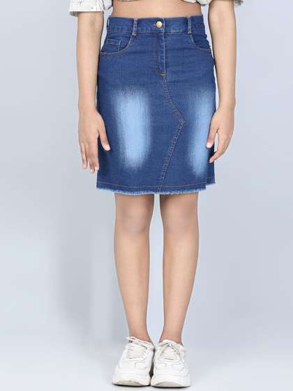 StyleStone Girls Blue
                    Solid Pure Cotton Mini Skirt
