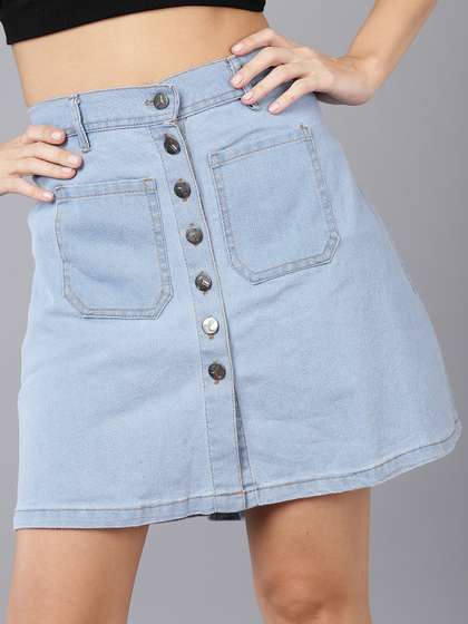 MONTREZ Women Solid A-line Mini Denim Washed Skirts
