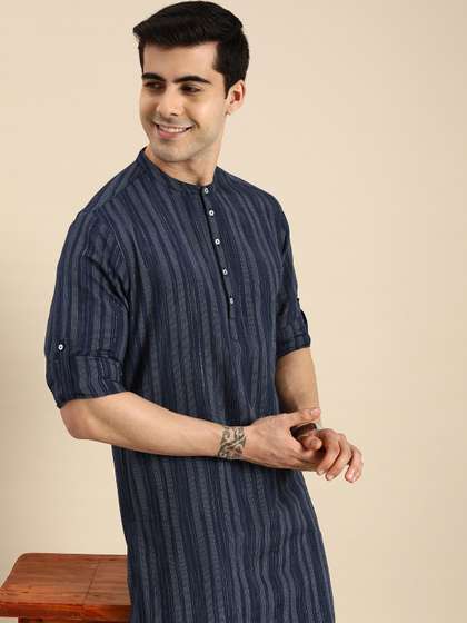 Anouk Men Navy Blue
                        & Gold-Toned Striped Mandarin-Collar Indigo
                        Kurta
