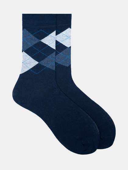 Soxytoes Men Navy-Blue
                    Patterned Cotton Calf-Length Socks