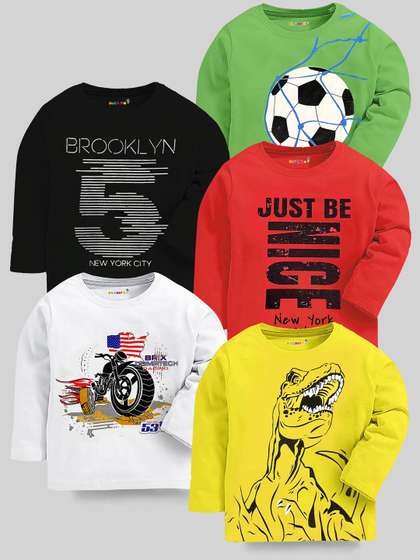 KUCHIPOO Boys Multicoloured & chinese black Typography 5 Printed Applique T-shirt
