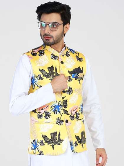 TAHVO Men Printed Satin Nehru Jacket
