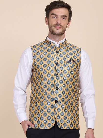 TAHVO Men Printed Satin Nehru Jacket