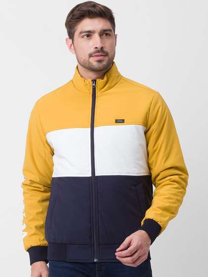 Price History of SPYKAR Men Yellow Colourblocked Crop Puffer