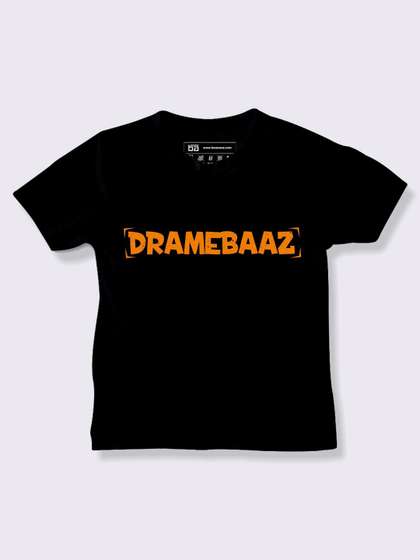 BE AWARA Kids Black Typography Printed T-shirt