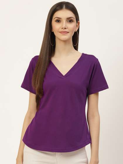 BRINNS Women
                          Purple Solid Pure Cotton T-shirt