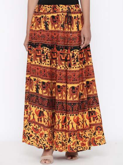SOUNDARYA Women Printed Pure Cotton Long Skirts
