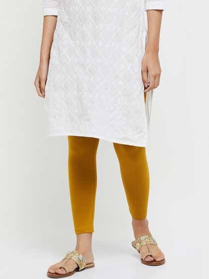 max Women
                        Mustard-Yellow Solid Cotton Ankle-Length
                        Leggings