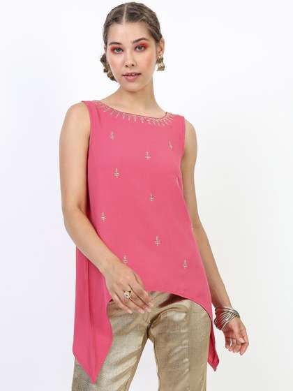Vishudh Pink Embellished High-Low Top