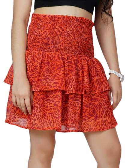Dress My Angel Girls
                    Orange Printed Flared Above Knee-Length Skirt