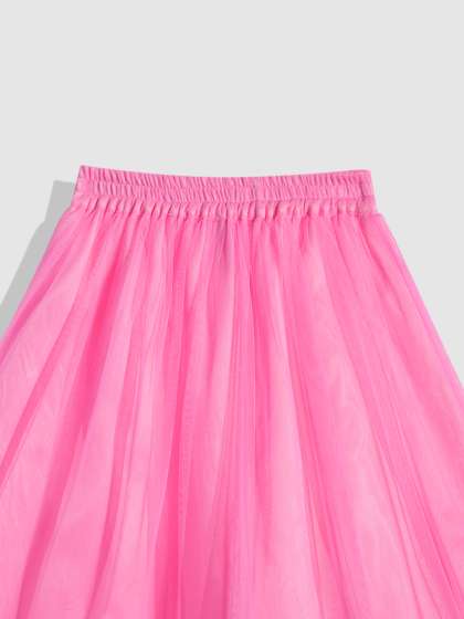 YK Girls Pink Printed Sibling Collection Ready to Wear Lehenga & Blouse With Dupatta