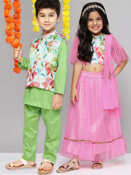 YK Girls Pink Printed Sibling Collection Ready to Wear Lehenga & Blouse With Dupatta