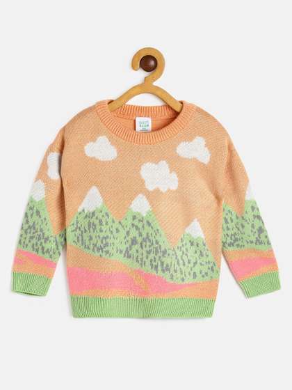 MINI KLUB Girls Orange
                    & Green Printed Pullover
