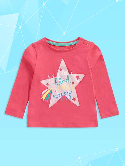 mothercare Girls Fuchsia
                    Typography Printed Pure Cotton T-shirt