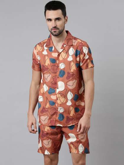 Bushirt Men Camel
                          Brown & White Printed Night suit