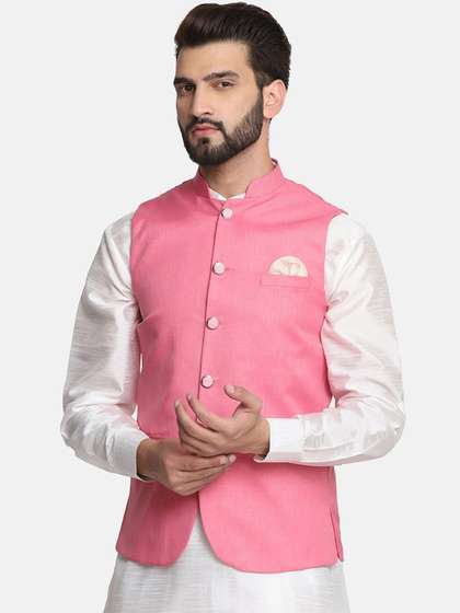 TAHVO Men Solid Satin Nehru Jacket