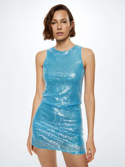 MANGO Blue Sequined Bodycon Mini Dress