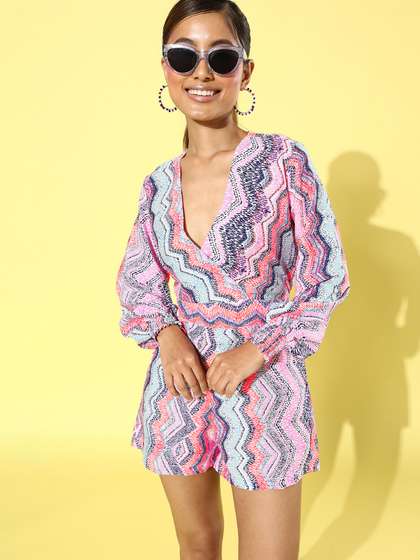 Style Quotient Pink
                        & Blue Printed Jumpsuit