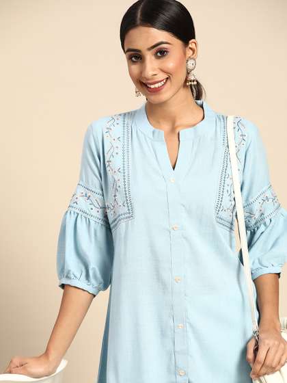 Sangria Blue
                          Embroidered Detail A-Line Top