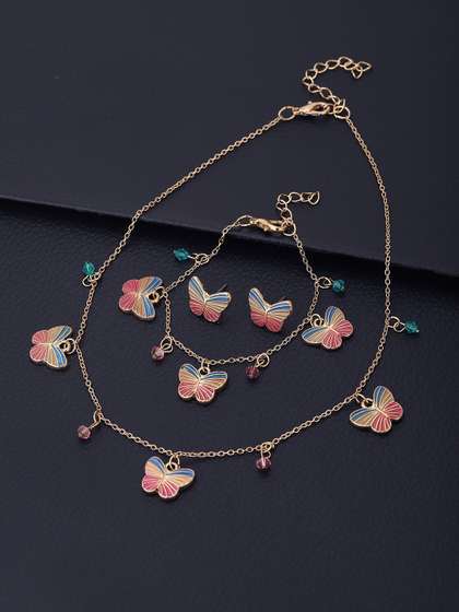 Carlton London Girls
                      Gold-Plated Pink & Turquoise Blue Jewellery
                      Set