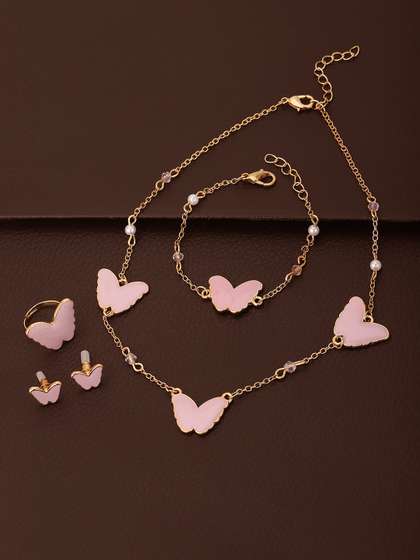 Carlton London Girls
                      Gold-Plated Pink Pearl Studded Jewellery Set