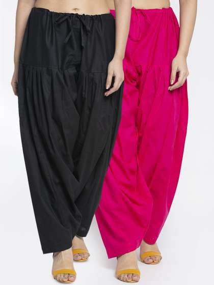 GRACIT Women Pack Of
                        2 Black & Fuchsia Solid Loose Fit Cotton
                        Salwar