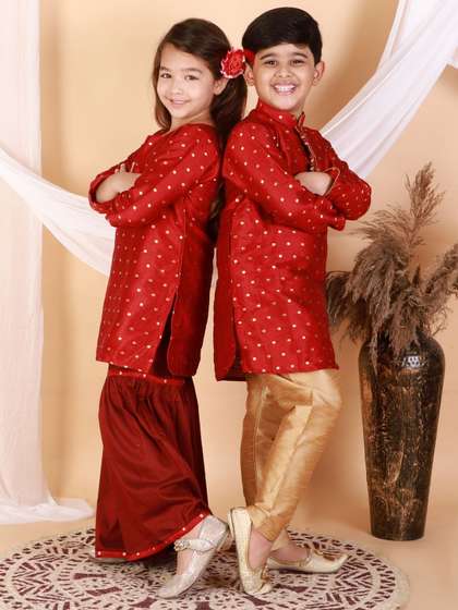 VASTRAMAY Boys Maroon
                    Ethnic Motifs Printed Kurta with Pyjamas