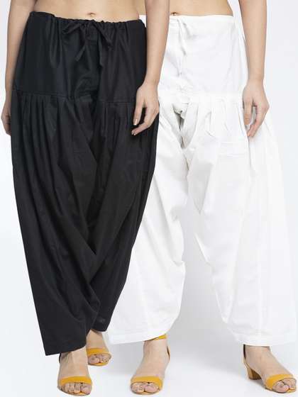 Jinfo Women Set of 2
                        Black & White Solid Cotton Salwars
