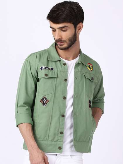VOXATI Men Green
                        Solid Cotton Denim Jacket
