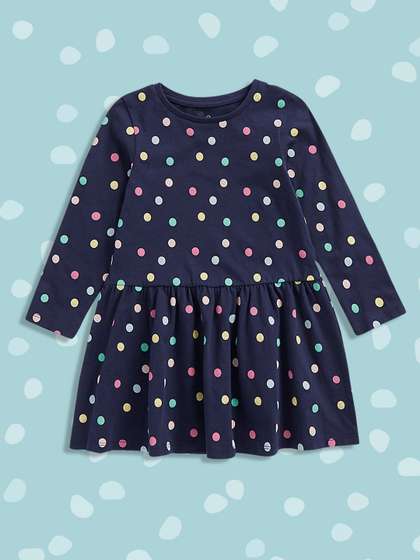 mothercare Girls Navy
                      Blue Pure Cotton A-Line Dress