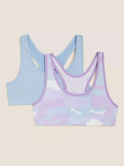 Marks & Spencer Pack of 2 Purple & Blue Printed Non Wored Full Coverage Beginners Bra