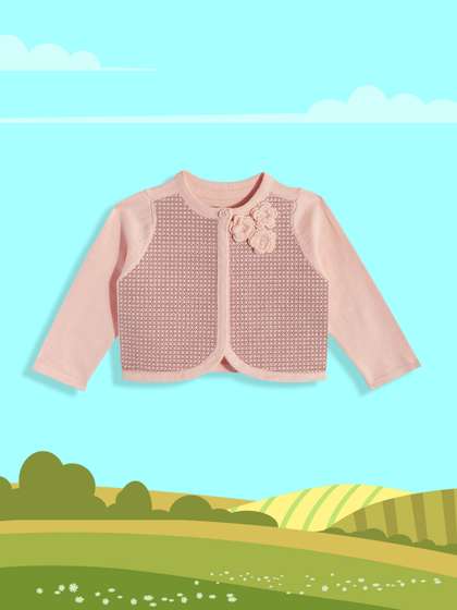 mothercare Infant Girls
                    Peach Pink Geometric Self Design Pure Cotton Open
                    Front Jacket