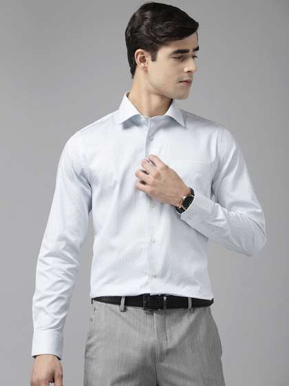 Blackberrys Men White & Blue Pure Cotton Geometric Printed Slim Fit Printed Formal Shirt