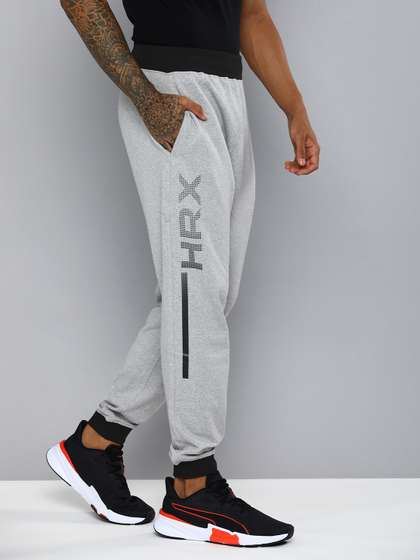 HRX by Hrithik Roshan Men Grey Melange Brand Logo Printed Lifestyle Joggers