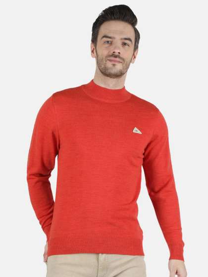 Monte Carlo Mens Blend Wool Orange Solid T Neck Pullover