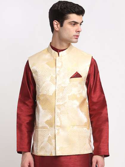 NEUDIS Men Jacquard Dupion Silk Nehru Jackets